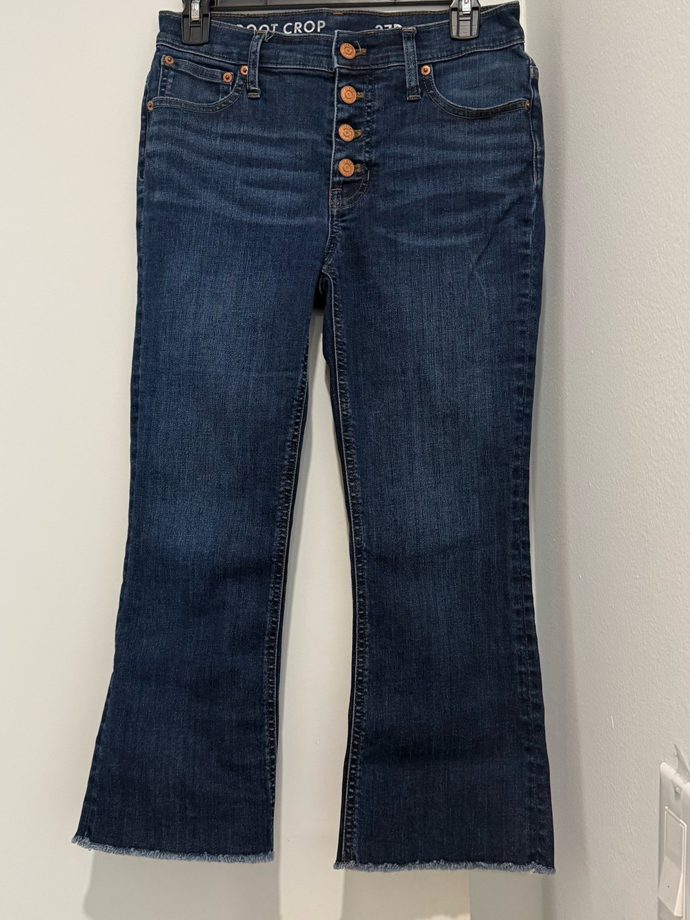 J. Crew Dark Indigo Crop Flare Jeans with Button Front